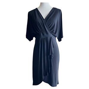 Paper Doll Surplice Ruffled Women's Large Faux Wrap Dress Black Size L